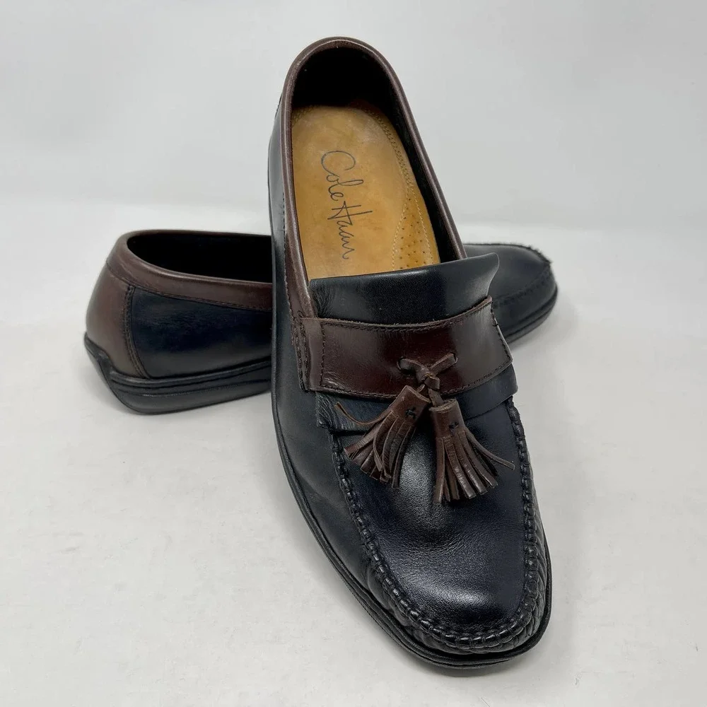 Cole Haan Mens Sz 8 M Loafer Black Brown Tassle Driving‎ Leather S1009-1373